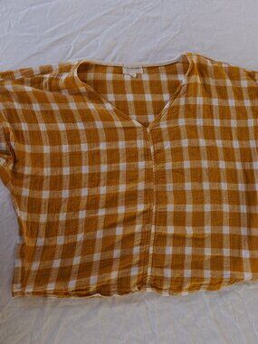 Field Day Dolman Top — Marigold Checker — Cotton Gauze — Size M